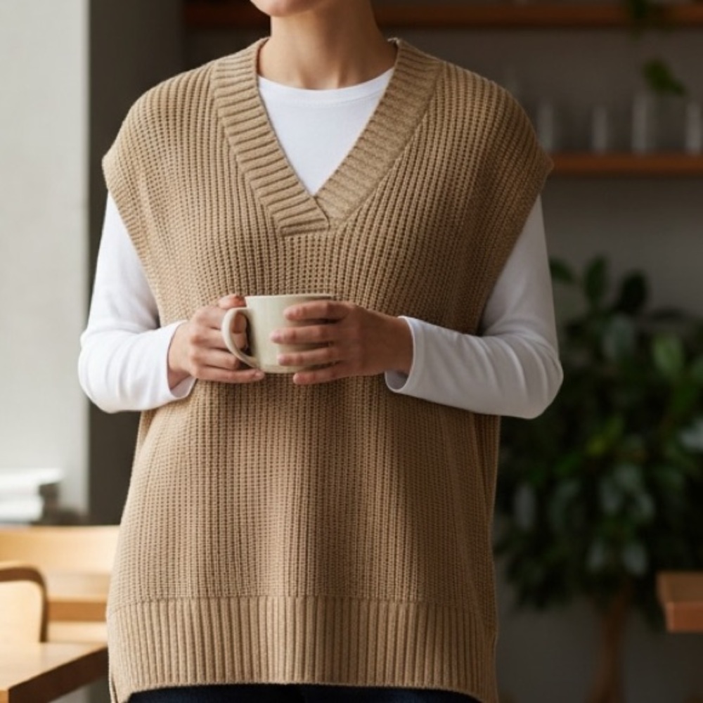 NWOT Tan Sleeveless Sweater Vest Oversized- M